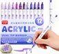kander 12 Colors Dual Tip Acrylic Paint Markers, Purple Color — Extra Fine & Soft Brush Pen Set with Direct Ink Flow for Sketching, Detailing, Coloring on Wood, Canvas, Rock, Glass, DIY Crafts