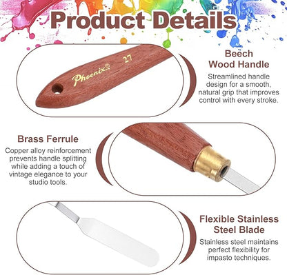 MECCANIXITY Pack of 1 Palette Knife No.27, 8.3" Long Palette Knives with Stainless Steel Flexible Spatula Pallet Knife and Wood Handle for Scraping, Mixing, Oil Acrylic Painting Canvas