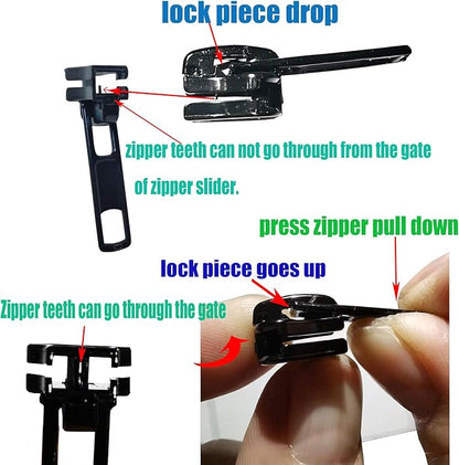 Zipper Repair Kit 39 Pcs, #5 Sliders with Pull, Metal Zippers Retainer Box,Insertion Pin 6 Sets, Replacement Zip Bottom/Top Stop, Metal, Plastic, Nylon Coil Zippers Head FIx on Jaceket