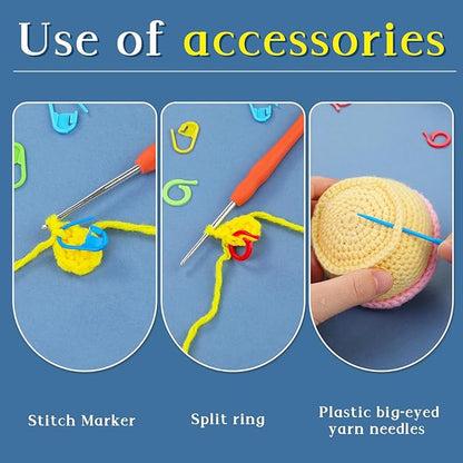 34 Pcs Adjustable Crochet Ring Set, 8 Pcs Knitting Ring, Tension Rings for Crocheting, Crochet Ring for Finger, Stitch Markers Plastic Needles for Crocheting, Crochet Accessories with Storage Box