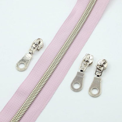 Leekayer #5 Metallic Nylon Coil Zippers by The Yard Bulk 10 Yards Light Gold Teeth Zipper Pink Tape with 25pcs Gold Sliders for DIY Sewing Tailor Craft Bag(Pink)