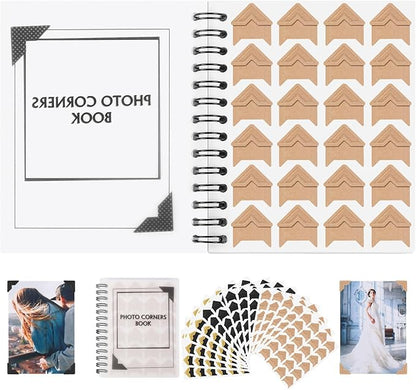 15 Sheets 360 PCS Gold-Black-Cowhide Acid-Free Photo Corners Notebook, Self-Adhesive Photo Corners for DIY Photo Album Journal, Photo Corner Stickers for Trip Journal Memory Book