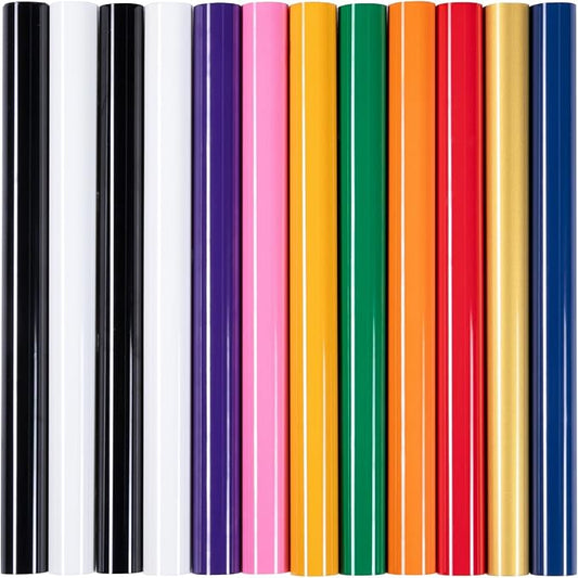 HTVRONT HTV Heat Transfer Vinyl -13 Pack HTV Vinyl Sheets, 12" x 10" Iron on Vinyl for T Shirts, 10 Assorted Premium Colors Heat Transfer Vinyl for All Cutting Machines