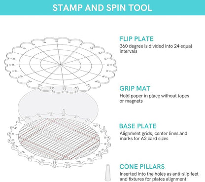 CYFUN DESIGN 9.5inch/24cm Rotating Stamping Platform Stamp & Spin Tool for Stamping Circular Designs Stamping Positioning Tool with Lines for Scrapbooking Crafts Card Making Arts Supplies