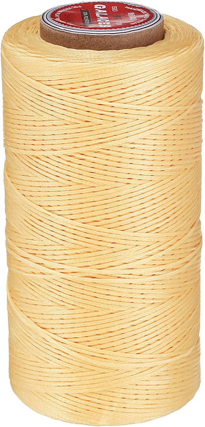 uxcell Flat Leather Sewing Waxed Thread, 270m / 295 Yards Polyester Wax String, 150D Wax Stitching Cord for Leather Crafts, Bookbinding, Bracelets Braided, Yellow Brown