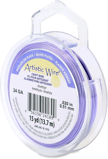 Artistic Wire, 24 Gauge Silver Plated Tarnish Resistant Colored Copper Craft Wire, Amethyst, 15 yd