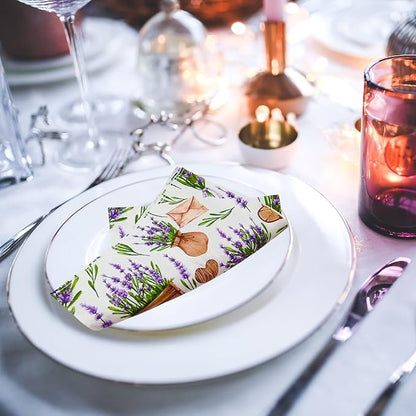 Paper Napkins 80 Pack 2 Ply Floral Beverage Luncheon Dinner Paper Napkins Lavender Print Disposable Napkins for Wedding Anniversary Celebrations, 6.5X6.5 Inches Folded