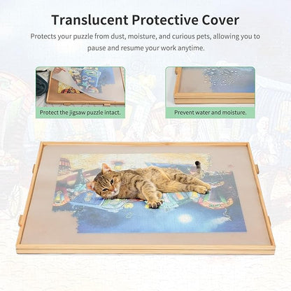 2000 Pieces Rotating Puzzle Board with 4 Drawers,40.16"x28.5" Portable Wooden Jigsaw Puzzle Table with Lazy Susan Spinning Cover for Adults