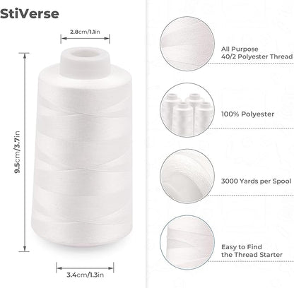 Serger Thread 4 Cones 3000 Yards Each Spool All Purpose Polyester Thread 40S/2 for Sewing, Serger, Overlock, Quilting, Piecing - Black+White
