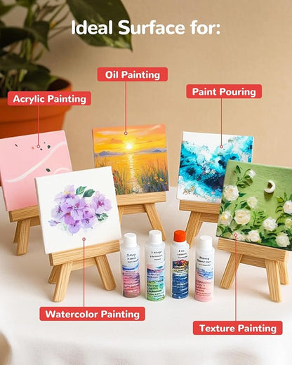 Mini Canvas Boards for Painting 36 Pack, 4x4 Inch Canvas Panels, 100% Cotton White Blank Art Supplies for Acrylics Oil Watercolor Tempera Paints