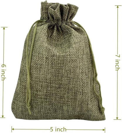 Palmhomee Pack of 25 Burlap Gift Bags with Drawstring Linen Pouches for Wedding, Birthday, Party, Bridal Shower (5x7 Inch, Moss Green)
