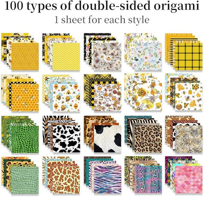 Origami Paper Kit Dobule Sided 100 Sheets 100 Colors 6 Inch Japanese Chiyo Square Easy Fold Arts Crafts DIY Handwork Origami Papers Beginner Animal Fur Bee