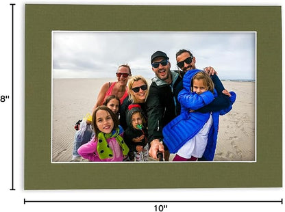 Pack of 25 Acid Free 8x10 Mats Bevel Cut for 5x8 Photos - Dill Green Precut Matboards With Backing Boards and Clear Photo Mat Bags For Pictures, Photos, Framing - 4-ply Thickness