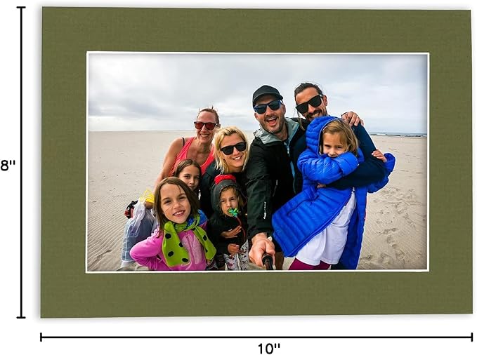 Pack of 25 Acid Free 8x10 Mats Bevel Cut for 5.5x8.5 Photos - Dill Green Precut Matboards With Backing Boards and Clear Photo Mat Bags For Pictures, Photos, Framing - 4-ply Thickness