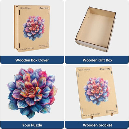 Wooden Puzzles for Adult, Flower Succulent Puzzle for Girl, Challenging Puzzle, 200 Piece Luxurious Shaped Wooden Puzzles for Adults, Family Game 11.2 * 15.9in