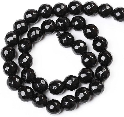 32pcs 12mm Natural Faceted Black Agate Stone Beads for Jewelry Making Energy Healing Beads DIY Bracelet Necklace Accessories 15" (12mm, Faceted Black Agate)