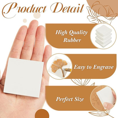 Frienda 24 Pcs 2" X 2" Rubber Carving Blocks Linoleum Blocks for Printmaking, Stamp Making, DIY Crafting, Scrapbook, Painting, Soft and Easy to Carve (White)