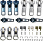 Zipper Repair Kit 39 Pcs, #5 Sliders with Pull, Metal Zippers Retainer Box,Insertion Pin 6 Sets, Replacement Zip Bottom/Top Stop, Metal, Plastic, Nylon Coil Zippers Head FIx on Jaceket