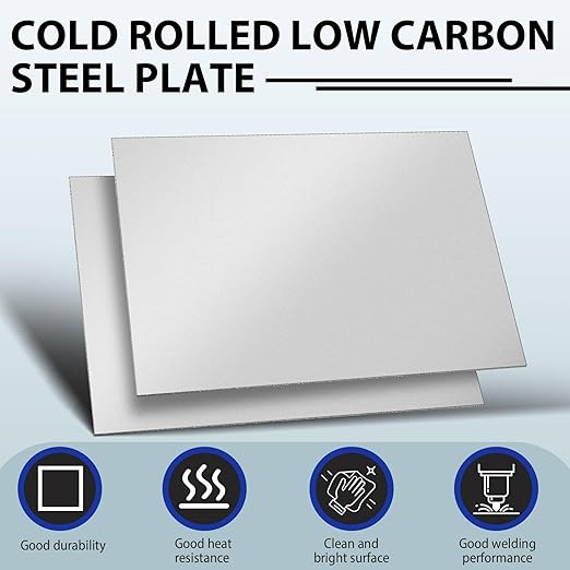 4 Pcs 12 x 8 in Mild Steel Sheet Metal Cold Rolled 16 Gauge 0.06 in (1.5mm) Thick Weldable Metal Carbon Plate Square Panels for Outside Industrial DIY Use Projects Weld Accessories