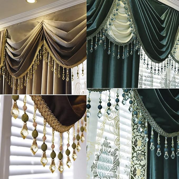 3yards Beading Fringe Trimming Long Beads Tassel Curtain Trim Ribbon Trim for Cover Edge Decorative (blue)