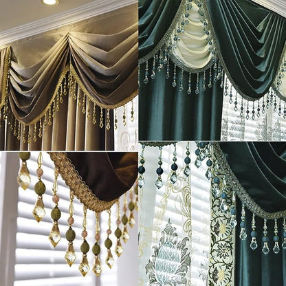 3yards Beading Fringe Trimming Long Beads Tassel Curtain Trim Ribbon Trim for Cover Edge Decorative (green)