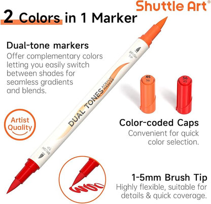 Shuttle Art 24 pack Dual Tone Acrylic Paint Markers, 48 Colors Acrylic Paint Pens for Rock Painting, Ceramic, Wood, Canvas, Glass, Stone, Fabric, Card Making, DIY & Art Supplies