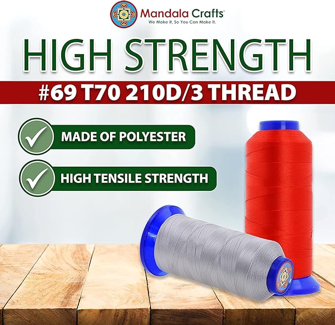 Mandala Crafts Royal Blue Heavy Duty Thread - 1500 Yds Tex 70 for Sewing, Drapery, Jeans, Leather, Hair, Bonded Polyester Outdoor Marine Upholstery