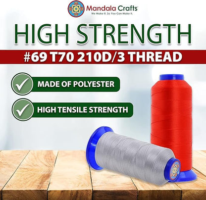Mandala Crafts Hot Pink Heavy Duty Thread - 1500 Yds Tex 70 for Sewing, Drapery, Jeans, Leather, Hair, Bonded Polyester Outdoor Marine Upholstery