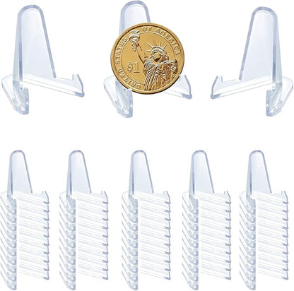 50 PCS Acrylic Display Holder Clear Display Easel Stands for Coins Capsules Phone Medals Stones Cards (Small)