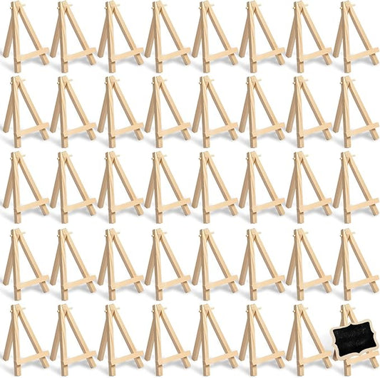 40 Pack 5 Inch Mini Wood Easel Stand Mini Wood Display Easel Wooden Tripod Holder Stand for Painting Portable Canvas Photo Picture Sign Displaying Small Business Cards Artist Phone Wedding