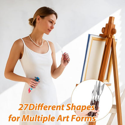 27 Piece Palette Knife Set, Stainless Steel Spatula Art Spatula Pallet Knife Painting Knives with Wood Handle Oil Painting Accessories for Oil, Acrylic Paint Various Color Mixing Tools