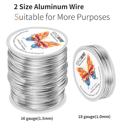 16 Gauge(1.5mm) Aluminum Wire 164 Feet(50M) KSVZS Bendable Metal Wire for Crafts, Sculpting, Armature, Jewelry Making【3-in-1】+18Gauge(1.0mm) 32.8Ft(10M)+1 Pliers(Silver)…