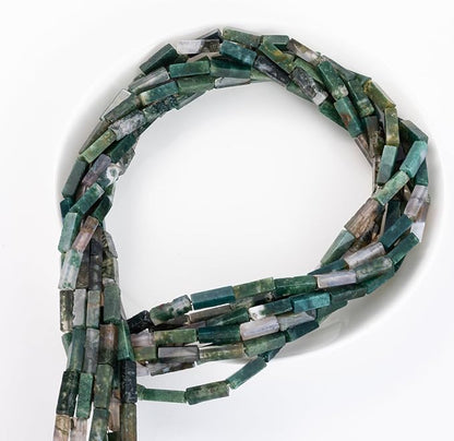 Natural Moss Agate Rectangle Tube Beads 4x13mm 38cm/str Loose Semi Gemstone Stone Beads for Making Bracelets Necklace Earrings