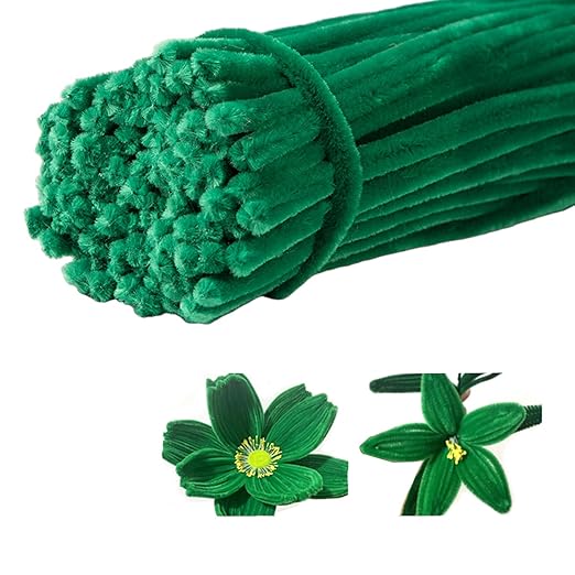 100 Pieces Pipe Cleaners Chenille Stem, Green Pipe Cleaners Set for Pipe Cleaners Christmas Tree DIY Arts Crafts Decorations, Chenille Stems Pipe Cleaners (Dark Green)