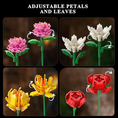 Flower Bouquet Building Set, 1464 PCS Botanical Collection Building Block Toy, 18 Flowers Rose Sunflower Home Plant Decor, Birthday Gifts for Adults Women Boys Girls 8-12+