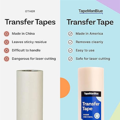 24" x 300' Roll of Clear Transfer Tape for Vinyl, Made in America, Premium-Grade Vinyl Transfer Tape with Medium-High Tack Adhesive for Applying Decals, Letters, and Graphics