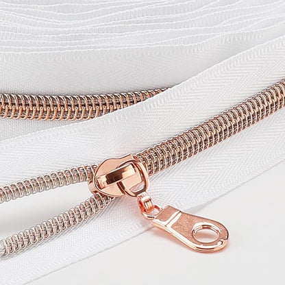 The Yards 10 Yards Bulk White Nylon Coil Zipper with Rose Gold Teeth - Replacement Sewing Zipper with 10PCS Sliders for DIY Craft Bags