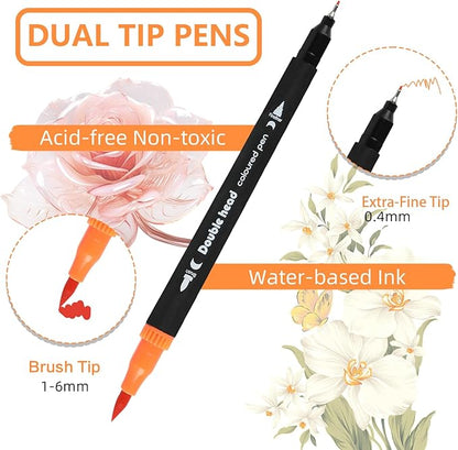 80 Colors Dual Tip Brush Pens, Fine Felt Tip and Brush Tips Colored Pens for Adults and Kids, Coloring Markers for Coloring Book Bullet Journaling Note Taking Hand Lettering