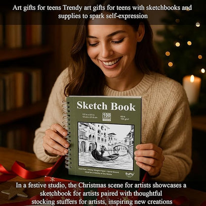 SuFly Small Sketch Book 5.5"x8.5", 2-Pack Mini Sketchbook, Spiral Bound Sketchbook Hardcover with 200 Sheets of 68lb/100gsm Mini Drawing Pad Paper, Small Sketch Pads for Drawing for Adults & Kids.
