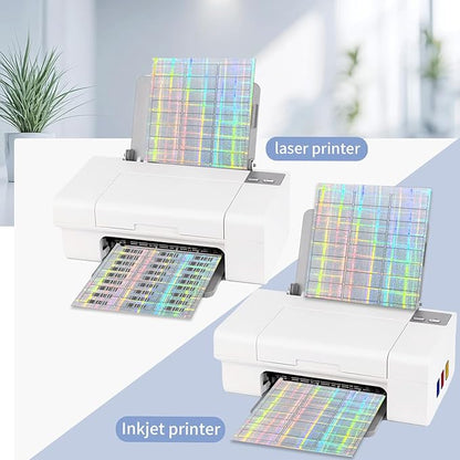 STARLIBOO 1" x 2-5/8" Address Labels- Holographic Color Stickers for Laser/Ink Jet Printer mailing Labels 8.5"×11"- Holographic Silver/ 30 per Sheet