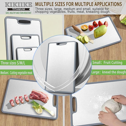 Titanium Cutting Board Double-sided non-slip silicone edging Pure Titanium Cutting Boards for Kitchen - Double-Sided Food-Grade Chopping Board Non-Stick Durable and easy to clean (Large)