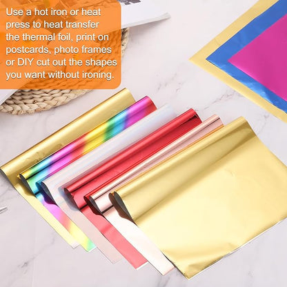MECCANIXITY 50 Sheets Heat Reactive Foil, 20x29cm Light Gold Foil Transfer Sheets Toner Reactive Foil Transfer Foil Sheets Hot Foil Stamping Paper for Crafts DIY Cardmaking Album Decoration
