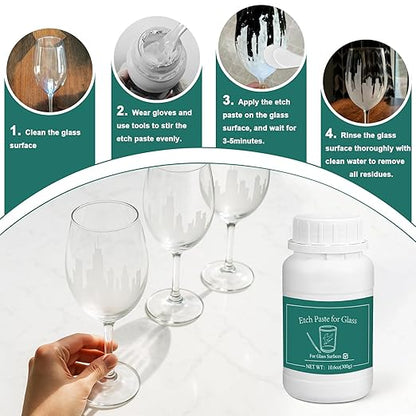 Glass Etch Paste Kit - 300g, Create Permanently Stunning Designs on Glass Surfaces, Perfect for DIY Mirrors, Windows, Glassware