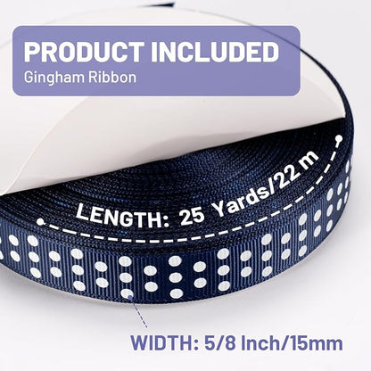Polka Dot Grosgrain Ribbon 5/8 Inch, 25 Yards Spool Navy Blue and White Dot Craft Ribbon for Christmas Gift Wrapping DIY Crafts Hair Bows Wedding Party Decor Sewing and Home Decoration