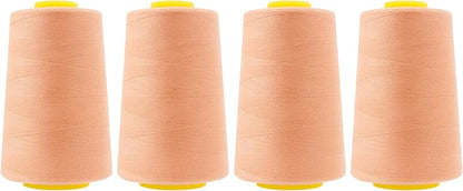 Mandala Crafts 4 Pack of Serger Threads Cones Spools - 40S/2 24000 Yards Polyester Peach Threads for Sergers Machine and Overlock Quilting Sewing Machine
