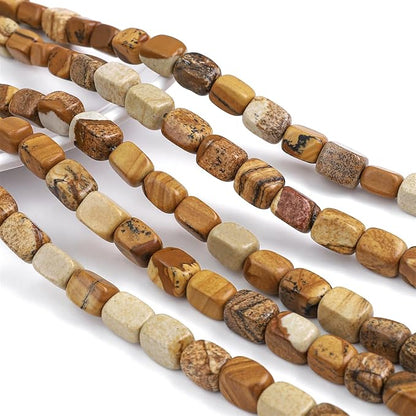 Natural Brown Picture Cuboid Stone Loose Semi Gemstone Beads for Jewelry Making 8mmx12mm 38cm/Strand