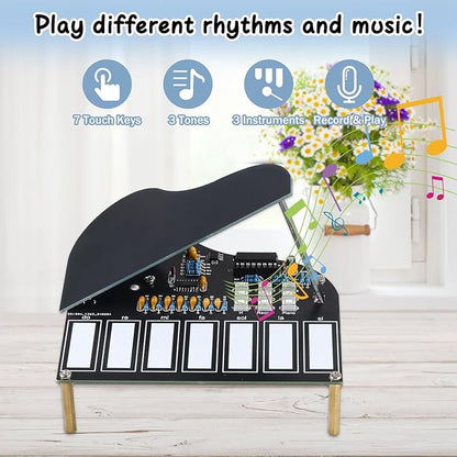 MIOYOOW DIY Electronic Piano Soldering Practice Kit, 7 Keys Mini Musical Instrument Solder Project with Piano, Violin and Guitar Tones, STEM Electronics Learning Kit for Home and School Education