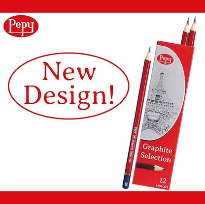 Pepy Graphite Professional Drawing Pencils - Set of 12 5B Pre-Sharpened Black Lead Pencils; Perfect for Drawing, Sketching and Shading, Graphic and Fine Art