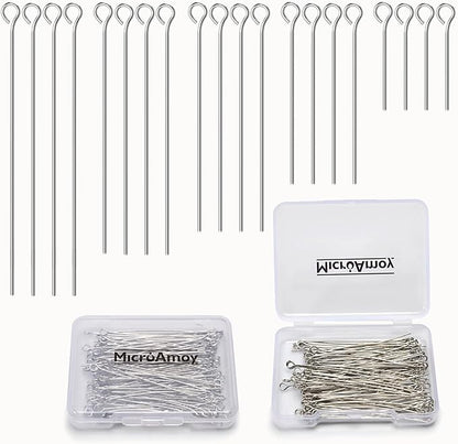 100pcs Silver Filled Eye Pins Non Tarnish Craft Earring Bracelet Jewelry Making Accessories Supplies (70mm (2.75in), Silver-Eye Pin)