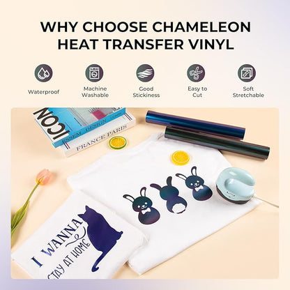 HTVRONT Chameleon HTV Heat Transfer Vinyl - 12" x 8ft Purple to Royal Blue HTV for Shirts, Iron on Vinyl for All Cutting Machine - Easy to Cut & Weed for Heat Transfer Design